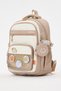 Set of 3 with Korean Style Accessories Beige Girls & Boys Elementary School Backpack Lunch Bag Pencil Case - 3
