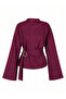 Women's Half Turtleneck Draped Belt Buckle Spanish Sleeve Blouse 224