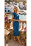 Turkish Authentic Summer Viscose Patterned Dress Wide Fit Blue Dress