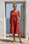 Brick Red Strapless Collar Hidden Pocket Adjustable Strap Casual Muslin Woven Dress 95 55 - 5