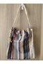 Handmade Design Striped Wooden Bead Detailed Shoulder Bag with Rope Strap