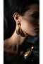 Star Embroidered Drop Design Gold Color 316L Steel Women's Earrings - 6