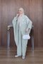 Women's Tulle Floral Embroidered Linen Bat Sleeve Suit - 2