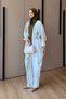 Women's Tulle Floral Embroidered Linen Bat Sleeve Suit - 5