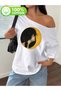Women's Crescent Women's Printed Boat Neck Off Shoulder 100% Cotton T-Shirt
