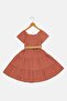 Kids Girl Textured Short Sleeve Dress, Rust Brown - 3
