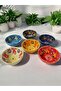 Decorative Tulip Flower Embroidered Ceramic Sauce Bowl - Snack Bowl - Breakfast Bowl 6 Pieces - 2