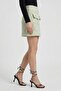 Women Textured Mini Skirt, Mint Green - 3