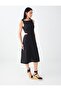 Black 100% Linen Sleeveless Midi Dress with Waist Detail - 3