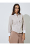 Beige Striped Shirt With Contrast Collar - 3