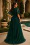 Women's Short Sleeve Tulle Sleeve Double Breasted Collar Lycra Stretchy Glitter Lined Stylish Comfortable Long Khaki Evening Dress - 3