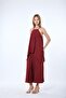 Women's Burgundy Thin Strap Asymmetrical Cut Blouse and Trousers Two-Piece Set Dpmy4070 - 2