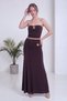 Women's Strapless Crop and Draped Detailed Skirt Two-Piece Set in Brown with Gold Accessories - 5