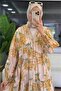 Women's Yellow Judge Collar Buttoned Viscose Floral Patterned Hijab Dress Nms099 - 2