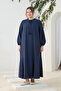 Dark Blue Collarless Dress with Tie Detail - 3