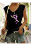 Women's Mix Printed V-Neck Sleeveless Regular Fit Comfortable T-Shirt