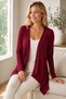 Women's Asymmetrical Cut Long Sleeve Open-Front Flowy Loose Casual Comfortable Fit Burgundy Cardigan - 2