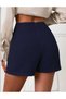 Women's Navy Blue High Waist No-Show Woven Fabric Shorts Summer Comfortable Fit - 2