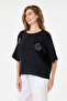 Black Italian 100% Linen Stone Oversize Linen Blouse Size 38 - 42