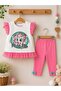 100% Cotton Unicorn Patterned Ruffled Tulle Flounce Half Leggings Top and Bottom Summer Two-Piece Set - 2
