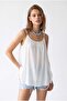 2195 Women's Lined Strappy Modal Gathered Casual Blouse White
