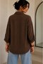 Women's Brown Cotton Linen Double Pocket Wooden Button Oversize Casual Summer Beach Shirt - 3