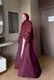 Abaya with Stone Gathered Detail on the Sleeves (Shawl Included) - Burgundy - 4