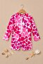 Fuchsia Hearts Patterned Long Sleeve Girls' Zippered Jumpsuit Swimsuit