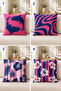 Set of 4 Decorative Throw Pillow Covers Pink Navy Blue Shark and Tropical Floral Pattern (Double Sided) - 3
