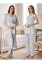 New Season Blue Patterned Wide Strap Lace Detailed Summer Special Design 100% Cotton Maternity Long Dressing Gown Pajama Set - 2