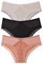 Front Shiny Jersey and Back Cotton Lace Hipster Fit Panties 3-Piece Pack W-4565