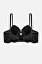 2451 Rubber Strip Detailed Push up Ruched Low-Cut Bra Black - 2