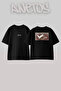 White Cat_1 Design Back Printed Cotton Black Oversize T-Shirt