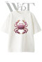 تي شيرت أبيض كبير الحجم مطبوع بتصميم Diamond Crab للجنسين