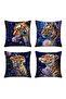 Indigo Tigers Patterned 4-Piece Throw Pillow Cover Set - 3