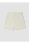 Beige High Waist Striped Linen Blend Women's Shorts - 3