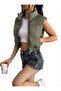 Women's Khaki Stand-Up Collar Double Pocket Crop Vest - 2