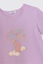 Girl's Printed Short Sleeve Lilac T-Shirt - 3