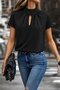 Women's Short Sleeve Turtleneck Sandy Blouse with Drop Detail - 3