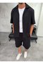 Boxy Fit Linen Shirt Shorts Black Set