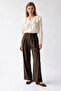 2207 Women's High Waist Double Pleated Draped Wide Leg Pants Brown