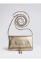 Women's Gold Color Chain Strap Baguette Shoulder Bag with Zipper Detail - 3