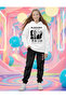 Black Pink Printed Girls' Tracksuit Set, Shardonlu Soft Fabric