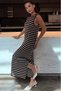 Women's Brown Striped Crew Neck Sleeveless Maxi Dress Summer Casual Dress Sh393 - 3