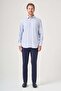 White-Blue Hard Collar Long Sleeve Pocket Striped Pattern Comfort Fit 100% Cotton Shirt 1004260221 - 2