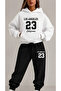 Oversized Hooded Sweatshirt Set - Face and All-Over Surface Print, Comfortable Lace-Up Hoodie