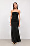 Brown Draped Lined Strapless Long Dress - 3