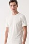 Cream Color Crew Neck Short Sleeve Slim Fit Cotton T-Shirt 1011265166