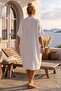 White High Collar Short Sleeve Buttoned Hidden Pocket Embroidered Casual Woven Dress 105 75 - 8