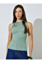 Green Sleeveless Tank Top with Buckle Detail - 3